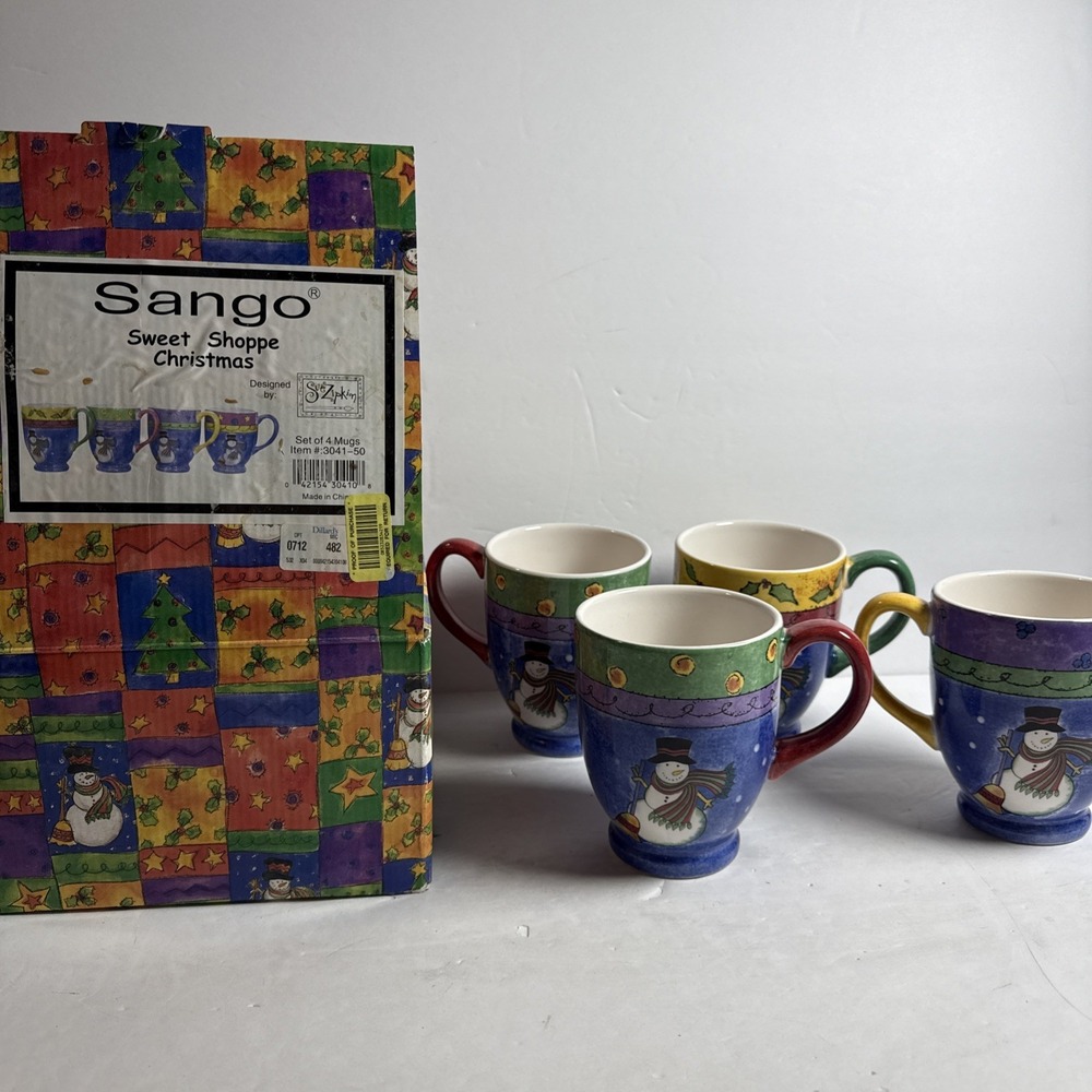 The Sweet‎ Shop Sango 4 Mugs Sweet Shoppe Christmas Sue Zipkin Vintage Set 4